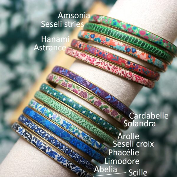 Bracelet jonc au motif coloré sur support en laiton, motif au choix