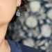 Petites-boucles-oreilles-marine-motif-floral (3) Petites boucles en forme de goutte au motif floral bleu marine, collection Scille